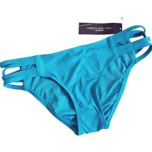 CARMEN MARC VALVO strappy side swim bikini bottom in peacock Size XS NEW